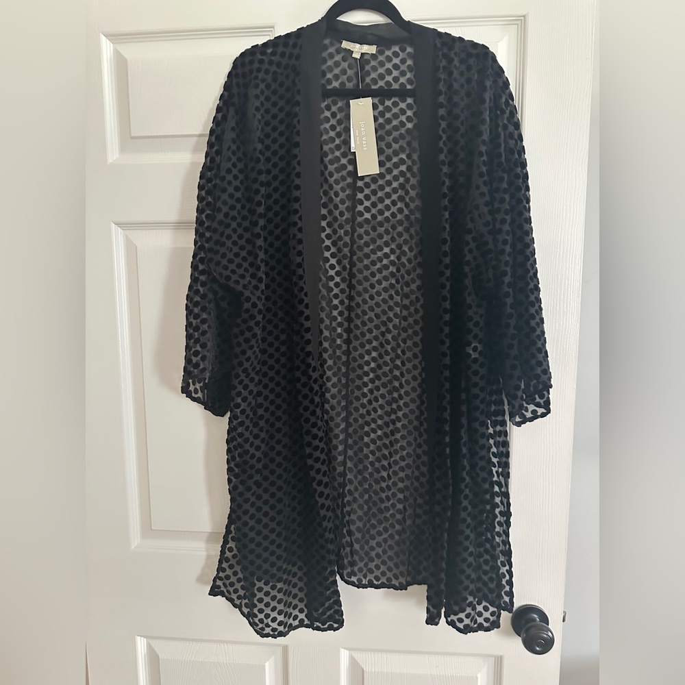 Joan Vass Black Polka Dot Sheer kimono Long jacket Top